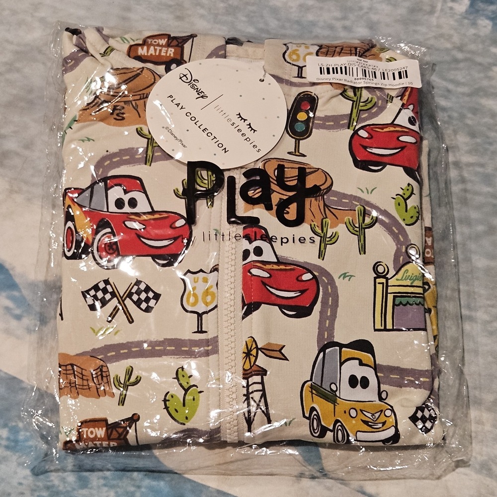 Little Sleepies OG Disney Cars Zip Hoodie Radiator Springs Size 10